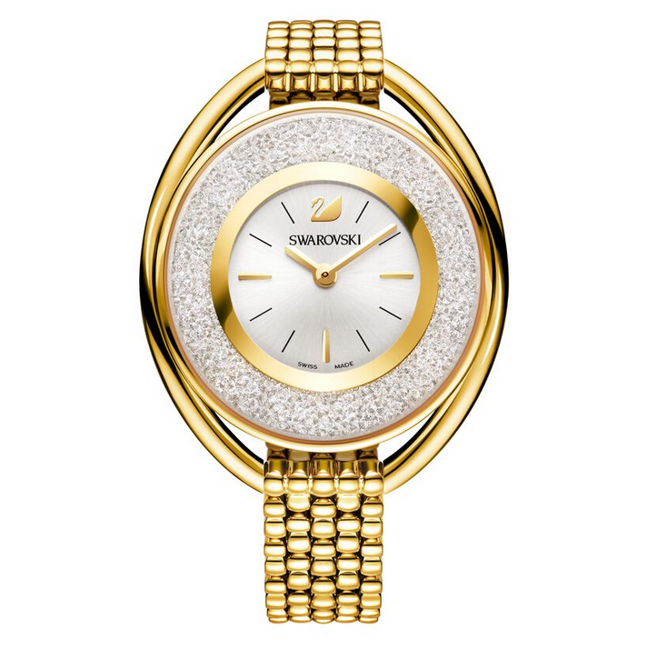 Crystalline Oval Bracelet Watch Gold Tone